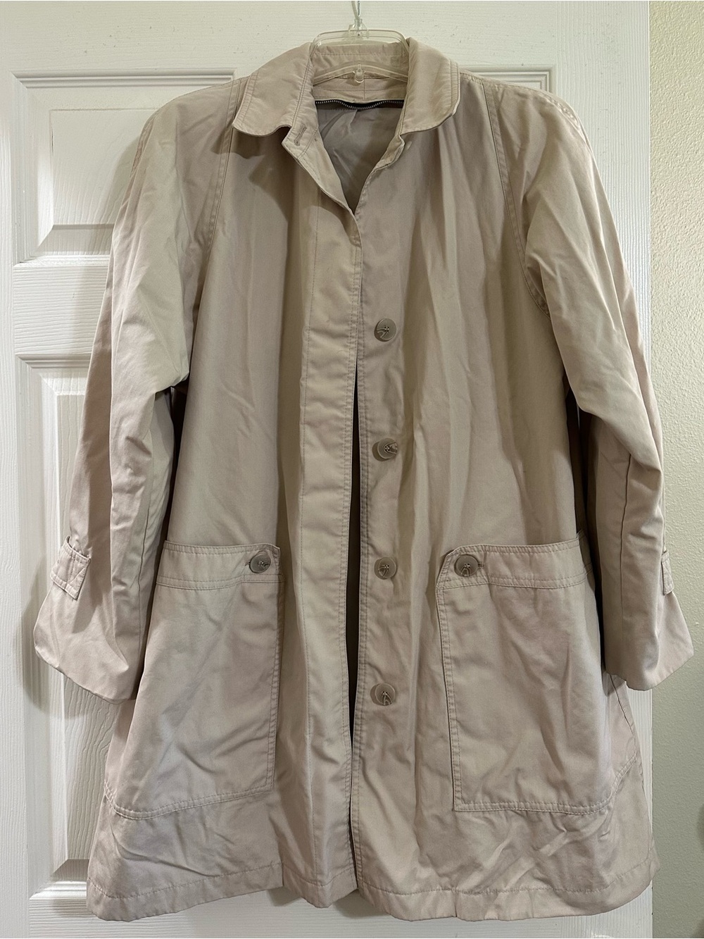 Beige Casual Button-Front Trench Coat